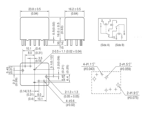 Relé electromecánico EP2F-B3K1S EP2-8P de 8 pines para circuito impreso 2
