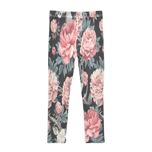 Bolaz Toddler Girls Leggings Printed Yoga Pants Leggings Deer Skull and Pink Flower for Kids2