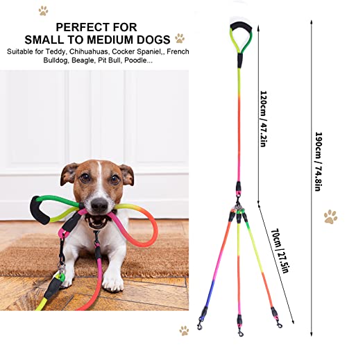 3-in-1 Hundeleine mit Verstellbarer Abnehmbarer Kupplung - 75 Zoll Doppelte Leinen für Hunde um 360 drehbar für EIN, Zwei oder DREI Hunde - Ideal zum Pet Walking und Wandern