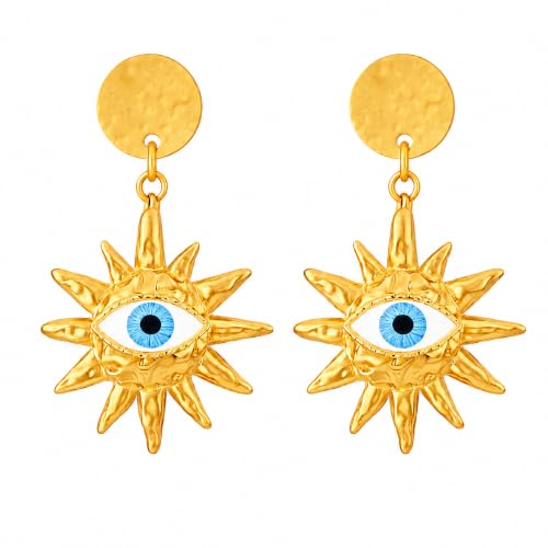 Boucles d'oreilles pendantes soleil bohème mauvais œil légères pour sublimer un look estival sans effort