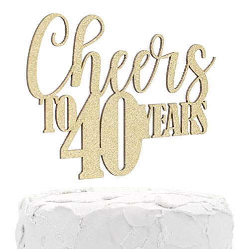 NANASUKO 40th Birthday Cake Topper - Cheers to 40 years - Double Sided Gold Glitter, Premium quality Made in USA