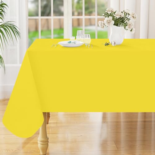 Image of Smiry Square Table Cloth 60x60 Inch, Waterproof Wipeable Vinyl Tablecloths Protector, Oil Spill Proof Plastic Table Cover for Dining, Picnic, Camping, Outdoor, Yellow