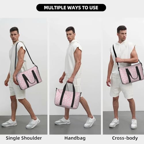 Laptop Tote Bag for Women Work - Modern Knight Horse White Pink Gym Bag for Women Men, Personal Item Crossbody Travel Bags Carry On, Overnight Weekender Bags for Women Travel 7