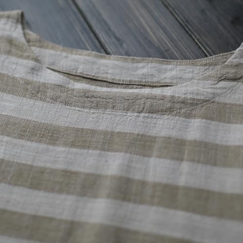 Image of LUZU JUNU Women Cotton Linen Caftan Robe Striped Casual Loose Bat Sleeve Long Maxi Dress