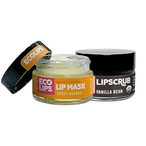 Eco Lips Plumping Daytime Lip Mask &amp; Organic Vanilla Bean Lip Scrub, 2-Pack