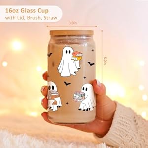 Fairys gift ghost reader halloween cup cute spooky gifts for book lovers 16 oz iced coffee tumbler cup wlid straw book themed bookworm bookish reading halloween gifts for women librarian reader  urban country home decor