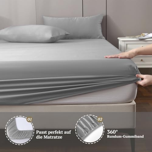 SOULFUL Satin Spannbettlaken 90x190cm Baumwolle Oeko-TEX Hellgrau – Ansicht 4