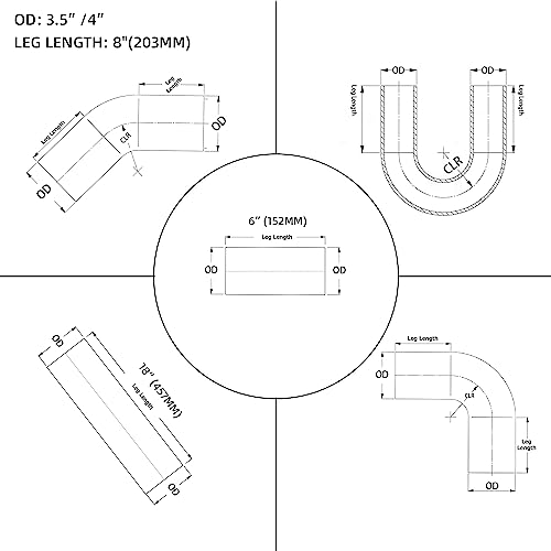 Etl Industries 10Pcs 4" Aluminum Intercooler Piping Kit, Universal Diy Custom Pipe Straight & U-Bend Elbow Tube Kits #TOP3