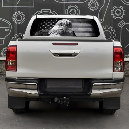 Image of Back Window Decals for Trucks - 65x17.3 in Eagle Flag Window Decal Rear Window Decals for Truck Decor, Creative Pickup Rear Window Decal for Personalized Decoration - Eagle-3-S