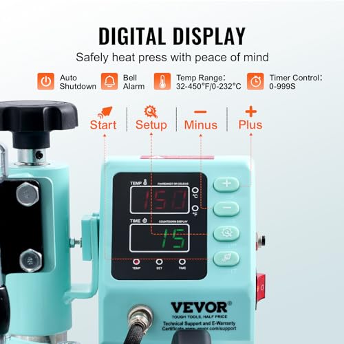Image of VEVOR Heat Press, 12 x 10inch Heat Press Machine, 360 Swing Away T-Shirt Pressing Machine, Fast and Even Heating, Digital Precise Control, Heat Transfer Machine for T-Shirts /Pillows /Bags, Green
