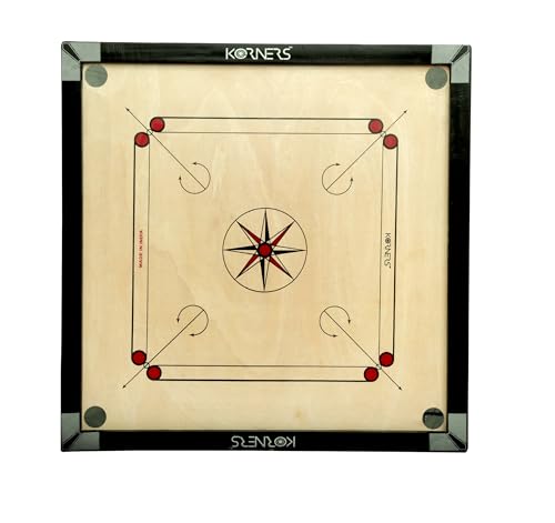 Image of KORNERS Carrom Board with Striker, Coins and Powder, Multicolor| (32 inch SolidWood Round Carrom Board)