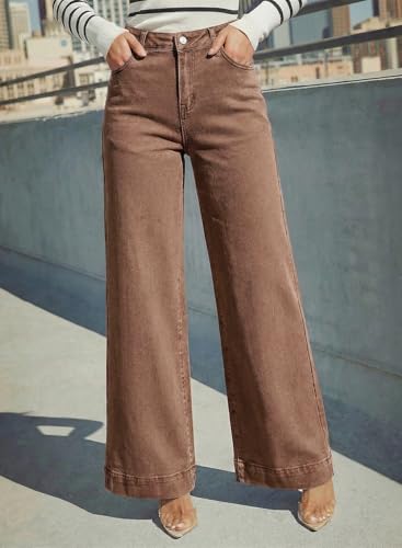 Image of Dokotoo Women's Casual High Waisted Jeans Stretch Wide Leg Loose Denim Pant