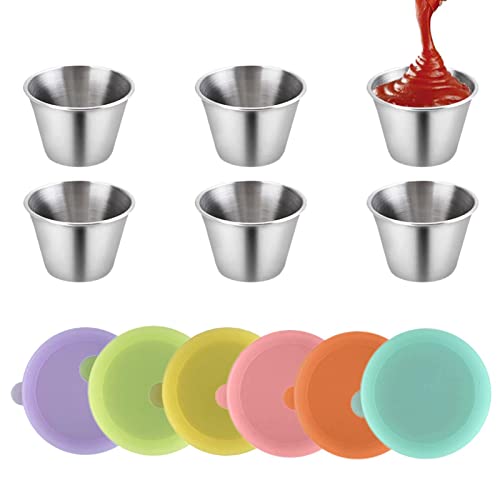 Recipientes de condimento de metal,Copos de imersão reutilizáveis ​​com tampas - 6 peças recipientes