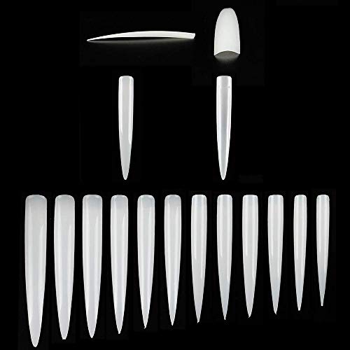 100pcs Stiletto False Nail Extra Long Sharp Nail Art Tip Acrylic Half Cover Fake Nails (BEIGE)