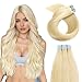Tape in Human Hair Extensions 16 inch 20pcs 40g/pack Silky Straight Remy Tape Hair Extensions Bleach Blonde (#613 16inch)