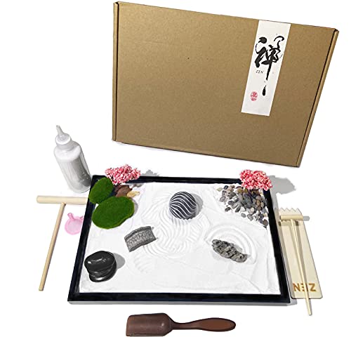 Aovoa Zen Garden for Desk, Japanese Zen Garden Kit with Sand Stamp Sphere and Essential Accessories, Mini Zen Sandbox Office Decor Kit for Relaxation, Meditation Gift
