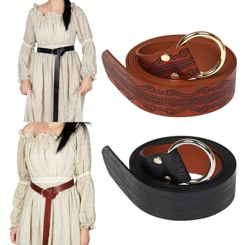 Medieval Belt for Men Belt Embossed PU Leathers O Rings Belt Vintage Costume2