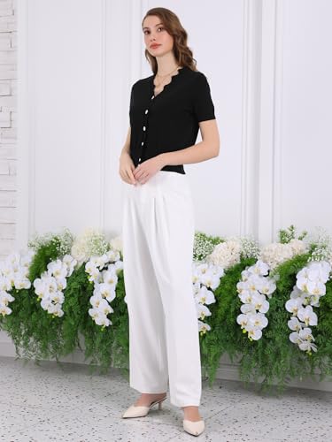 Image of Hobemty Women's Short Sleeve Knit Cardigan V Neck 2025 Summer Casual Ribbed Cropped Sweater Top