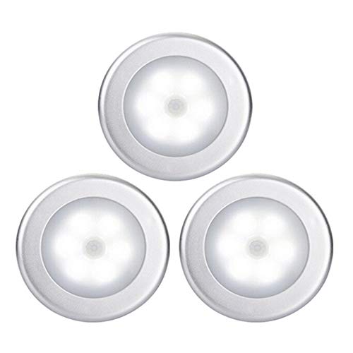 Preisvergleich Produktbild Parkomm Nachtlicht mit Bewegungsmelder, 6 LED Kabelloses Bewegungsmelder Licht, Stick-überall Wandleuchten, Treppenlichter, Safe Lights für Flur, Schlafzimmer, Küche (3 Stück weißes Licht)