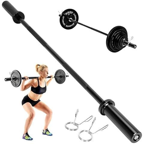 usego 4FT Barbell Bar Solid Threaded Chrome barbell Bar with 2 inch Center Holes Barbell Weight Straight Weightlifting Strength Training Equipment Bar 120cm for Home Workout Fitness Cover