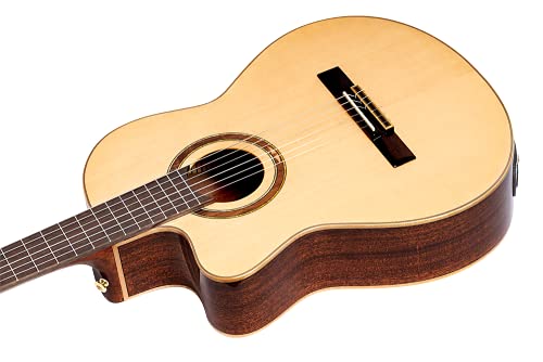 Ortega Guitars 6 String Performer Series Left-Handed Solid Top Slim Neck Acoustic-Electric Nylon Classical Guitar W/Bag, (Rce138Sn-L) #TOP6