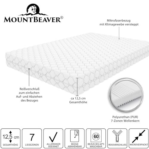 Mountbeaver Vernon 90x200 cm fest - 7- Zonen Matratze, ca. 12,5 cm Gesamthöhe, Bezug waschbar bis 60 Grad, Oeko-TEX® 100 – Bild 4
