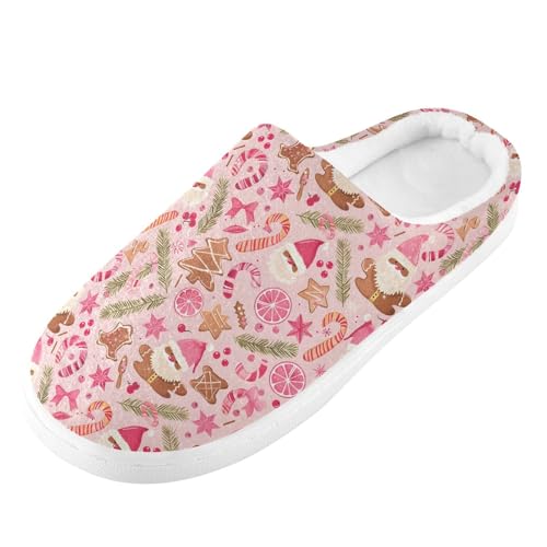 Fuzzy Memory Foam Slippers for Women/Men Pink Coconut Christmas Repeat Pattern Fluffy Winter House Shoes Indoor and Outdoor