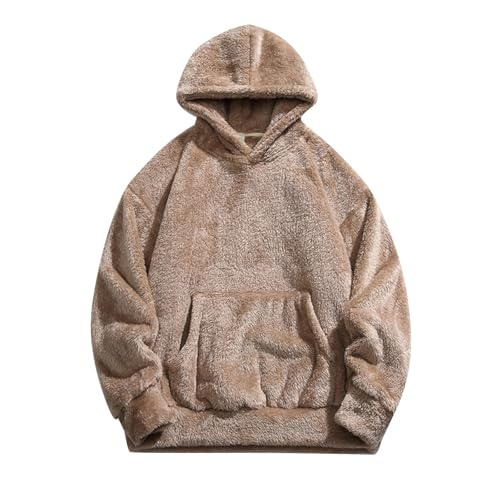 Mens Fuzzy Sherpa Hoodies Fleece Casual Pullover Long Sleeve Winter Fluffy Sweatshirts Classic Hooded Outwear