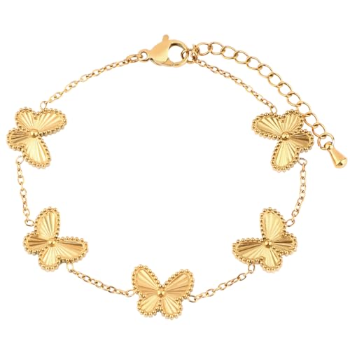 Image of 18K Gold Plated Stainless Steel Dainty Charms Colorful Crystal Birthstone Bracelet Minimalist Cute Jewelry for Women