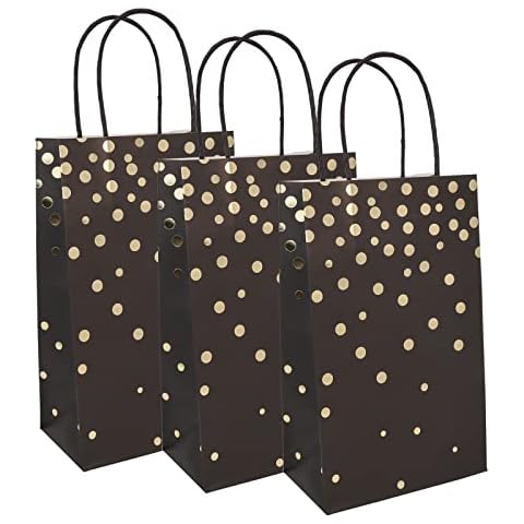 ECOHOLA Black and Gold Foil Paper Gift Bags with Black Handles, 25 Pieces Metallic Gold Foil Polka Dot for Presents, Retails, Christmas or New Year Party Favors, 9"x5.5"x3.2 Cover