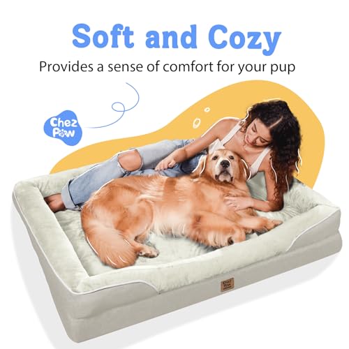 Image of Chez Paw Waterproof Orthopedic XL Dog Bed for Large and Extra Large Dogs | Egg Crate Foam, 4-Sided Bolster Support, Waterproof Liner, Non-Slip Bottom, Machine Washable Cover, 42 x 30 Inch