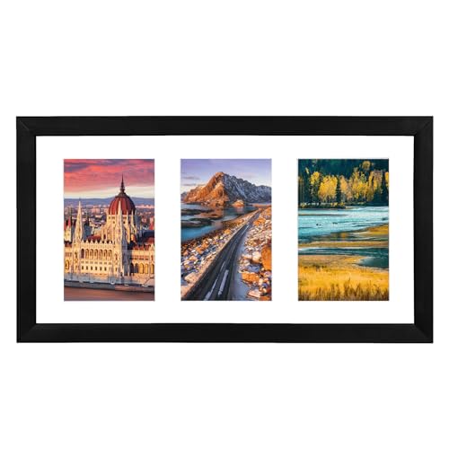 DMSELL 3 Aperture 6x4 Black Photo Frame for Wall and Tabletop