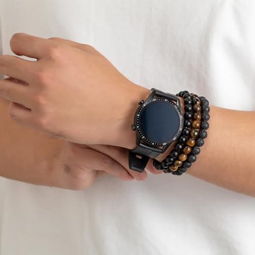 MOROTOLE Mens Beaded Bracelet Tiger Eye 8MM Natural Stone Beads Bracelet Set Adjustable Stretch Lava Rock Bracelets for Men Black Crystal Beaded Bracelets for Men Father Boyfriend Brother Gifts4