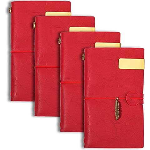 ZMHQLPDZ 4Pack Leather Travelers Notebook - Refillable Travel Journal - Traveler's Journal, Planner, Notebook for Writing, Poets, Travelers, as a Diary or Life Planner (Red) Cover