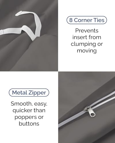 Image of Duvet Cover Twin /Twin XL Size - 2 Piece Set with Zipper Closure - Dark Grey | Extra Soft Twin /Twin XL Duvet Cover 68 inch x 90 inch with 1 Pillow Sham, Hotel Luxury w / Zipper Closures & Ties, Comfy & Breathable