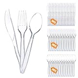 DASIAUTOEM Wiederverwendbar Plastikbesteck, 300PCS Mehrweg Besteck Set, Partybesteck Partygeschirr, Plastikmesser/Plastikgabel/Plastiklöffel, für Geburtstag,Familienfeiern,Outdoor Dinner,Hochzeit