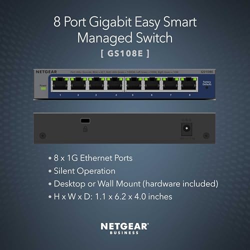 Image of NETGEAR 8-Port Gigabit Ethernet Easy Smart Managed Switch (GS108E) - Managed, Desktop or Wall Mount (Pack of 6)