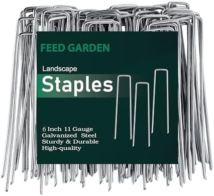 FEED GARDEN 6 Inch 500 Pack Galvanized Landscape Staples Plant Cover Pins 11 Gauge Tent Stakes Garden Stakes Landscaping Fabric SOD Pins Yard Spikes for Decoration Weed Barrier Fabric