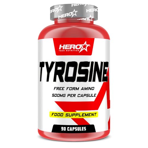 HERO TECH | TYROSINE 90 CAPS | L-tirosina 1000 mg | Mejora el enfoque mental | Apoya la producción de neurotransmisores | Vegano | Sin OGM (Organismos Modificados Genéticamente)