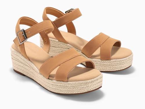 Image of Coutgo Womens Wedge Platform Sandals Espadrille Heels Open Toe Buckle Ankle Strap Summer Shoes