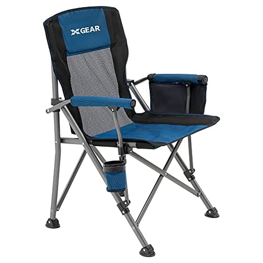 XGEAR High Back Camping Chair Portable Camp Chair Hard Arm Folding Chair with Mesh Back, Support to 400 lbs (Blue)