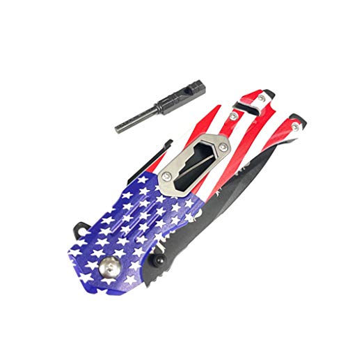 Blazing Steel 8 Inches Folding Knife I Drop Point Straight Edge I American Flag Handle I Camping I Outdoor I Hunting I Edc Pocket Knife I Proud Of America Knife (American Flag) #TOP4