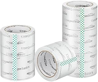 Amazon Basics Moving and Storage Packaging Tape, 7.1 cm width x 49.9 meters length, 3"W Core, Crystal Clear, 6-Pack