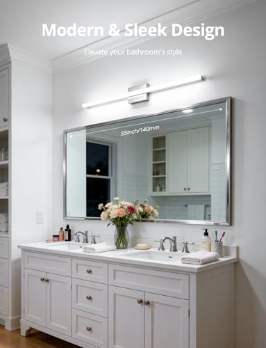 Image of Combuh Bathroom Vanity Light Fixtures Above Mirror, Modern wall lamp Chrome | 48 Inch Extra-Long, Gentle Shadow Free, Linear Design, for Makeup, Simple Slim, Splash-Resistant, 6000K Cool White, 1 Pack