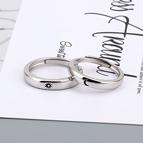 YangQian Couples Rings for Him and Her Set Silver Ring Set Promise Rings for Women Men Birthday Christmas Valentines Day Gifts for Her Him Sun and Moon ring