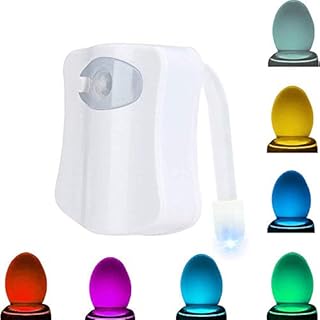 JESWELL Toilet Night Light Motion Sensor, Inside Toilet Bowl Seat Light for Bathroom Washroom, PIR Motion Activated, 8 Color Changing, Battery Operated