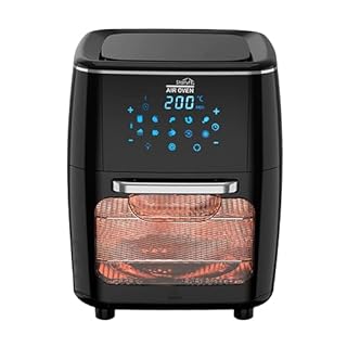 JML 12L Air Fryer Oven - 4 in 1 Rotisserie Airfryer to Cook, Fry, Roast, Bake and Dehydrate, No Oil Fry, Large Touchscreen, 10 Pre Set Modes, Reheat Mode - 2 Air Flow Racks, Cage and Drip Tray