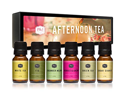 P&J Trading Fragrance Oil Afternoon Tea Set | Fig, White Tea, Green Tea, Sugar Cookies, Cucumber Melon, and Berries & Cream Candle Scents for Candle Making, Freshie Scent, Soap Making Supplies