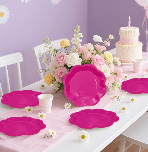 SietDESEO 50 PCS Hot Pink Paper Plates 7 Inch Scalloped Dessert Plates Hot Pink Disposable Plate for Party Dinner Wedding Baby Shower Birthday Cake Plate - Thumbnail 2