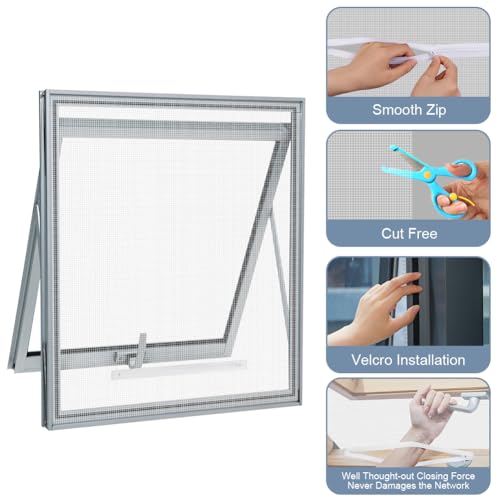 Flintronic Fliegengitter für Dachfenster, 130 x 150 cm Fliegengitter mit Reißverschluss, Schneidbar Insektenschutz Fliegengitter Dachfenster, Fliegennetz Moskitonetz ohne Bohren (Weiß)